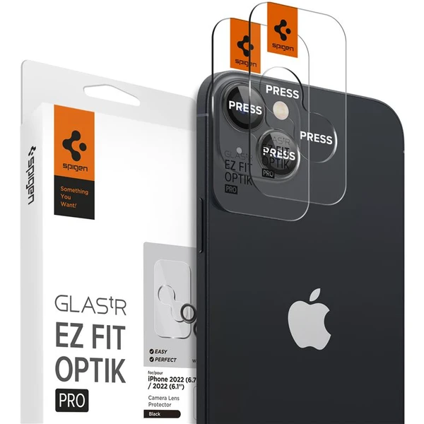 Spigen Glass tR EZ Fit Optik Pro 2 Pack tvrdené sklo na fotoaparát iPhone 15/15 Plus/14/14 Plus čern - Ochranné fólie a sklo - Hlavný obrázok