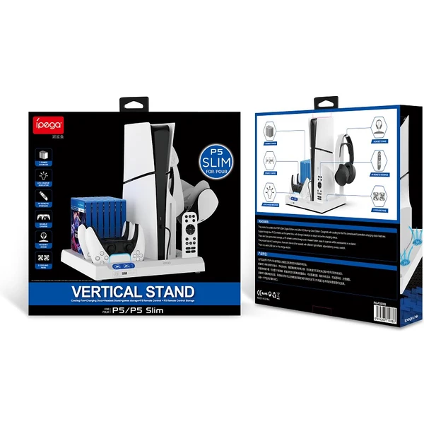 iPega P5S028 All-in-one nabíjacia stanica s chladením pre PS5/PS5 Slim/PS5 Pro biela - Nabíjačky - Obrázok U142000N01