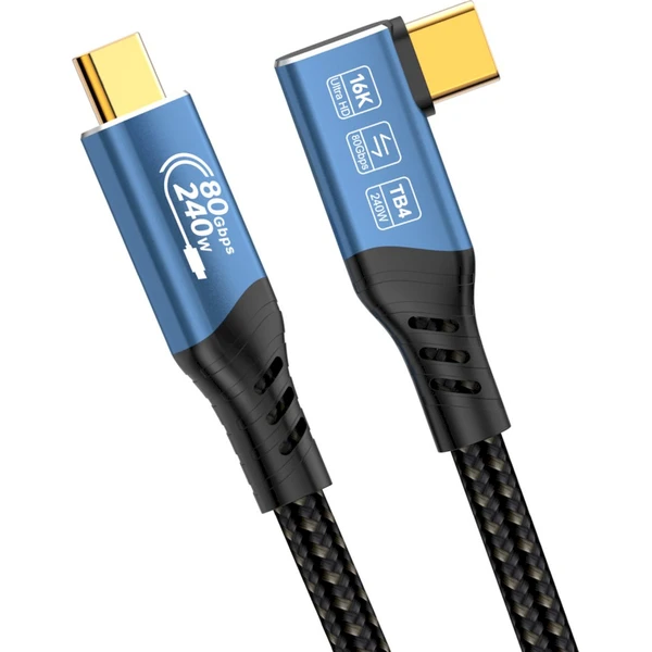 PremiumCord USB4 2.0 80Gbps 16K@60Hz 240W Thunderbolt 4 zahnutý kábel 1,2m - Káble a redukcie - Obrázok U1HR000K01