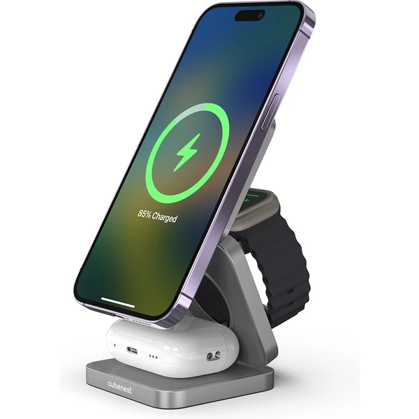 Cubenest S312 Pro 3v1 MagSafe bezdrôtová nabíjačka šedá - Nabíjačky - Hlavný obrázok
