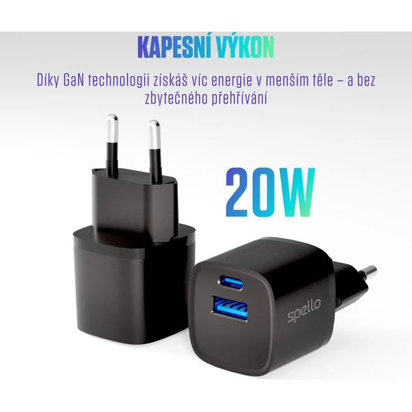 Spello ForceBoost GaN 20W nabíjací adaptér čierny - Nabíjačky - Obrázok U1LL000K01