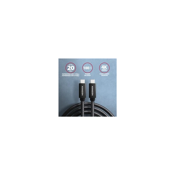 AXAGON USB-C/USB-C napájací kábel 4K 100W 2m čierny - Káble a redukcie - Obrázok U360700301
