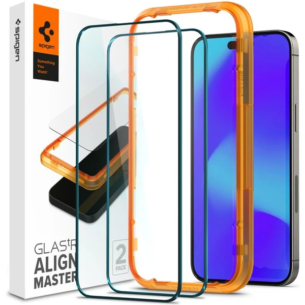 Spigen tR Align Master 2P ochranné sklo iPhone 14 Pre čierne - Ochranné fólie a sklo - Hlavný obrázok