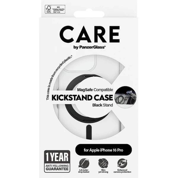 PanzerGlass® CARE kryt Apple iPhone 16 Pro MagSafe KickStand číry/čierny - Puzdra - Obrázok U408000P01