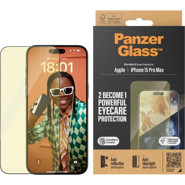 PanzerGlass EyeCare ochranné sklo Apple iPhone 15 Pro Max - Ochranné fólie a sklo - Obrázok U4TS100501