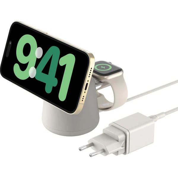 Belkin BOOST CHARGE™ PRE Qi2 15W 2v1 Nabíjací MagSafe stojanček pre iPhone/Apple Watch/AirPods pieso - Nabíjačky - Obrázok U4ZM000K01