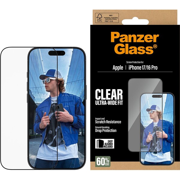 E-shop PanzerGlass® Ultra-Wide Fit sklo Apple iPhone 17/16 Pro s inštalačným rámčekom