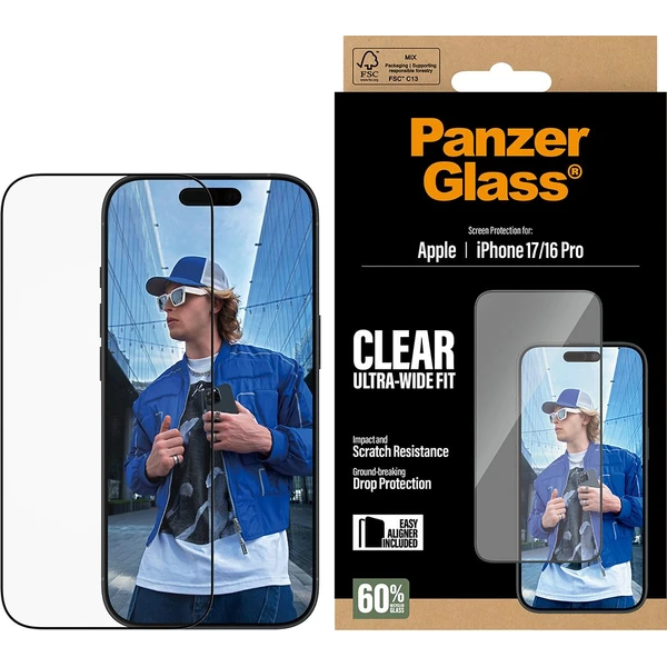 PanzerGlass® Ultra-Wide Fit sklo Apple iPhone 17/16 Pro s inštalačným rámčekom - Ochranné fólie a sklo - Hlavný obrázok
