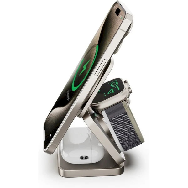 Cubenest SQ312 Fold Pro Qi2 (MagSafe) 3v1 magnetická nabíjačka titánová - Nabíjačky - Obrázok U5S8000J01