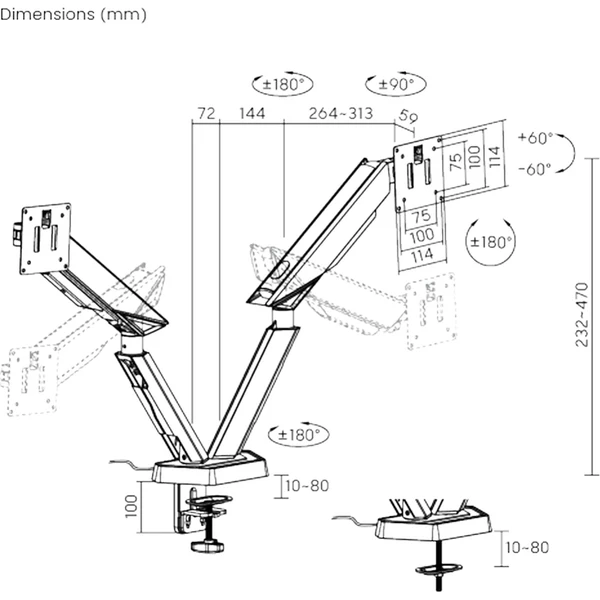 TIGO Phoenix Dual držiak na dva monitory 17 "- 38" šedá / čierna - Držiaky pre obrazovky - Obrázok U5ZF000P01