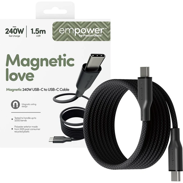 PanzerGlass USB-C/USB-C magnetický napájací kábel 240W 1,5m čierny - Káble a redukcie - Hlavný obrázok