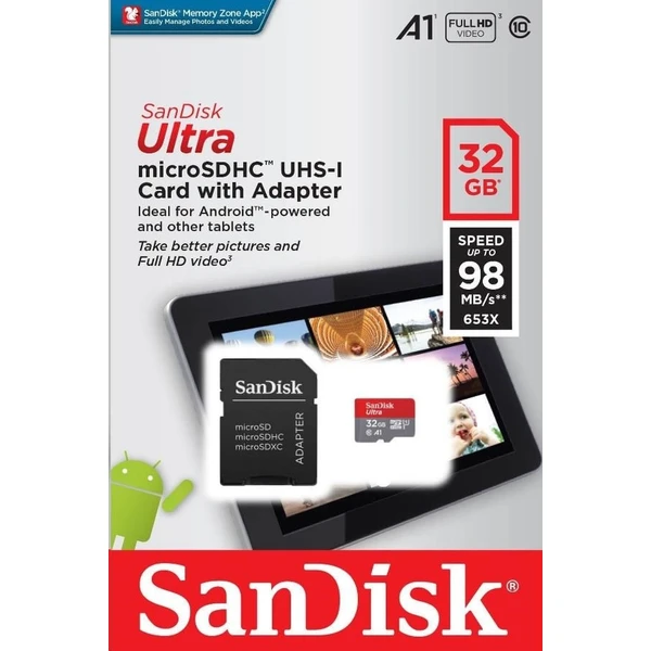 SanDisk Ultra MicroSDHC A1 Class 10 UHS-I Android pamäťová karta 32GB + adaptér (SDSQUA4-032G-GN6TA) - Pamäťové karty - Obrázok U6R2000P01