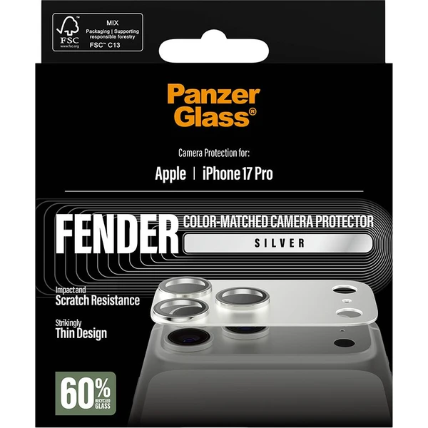 PanzerGlass® FENDER hliníková ochrana fotoaparátu Apple iPhone 17 Pro strieborná - Ochranné fólie a sklo - Obrázok U8XL000K01