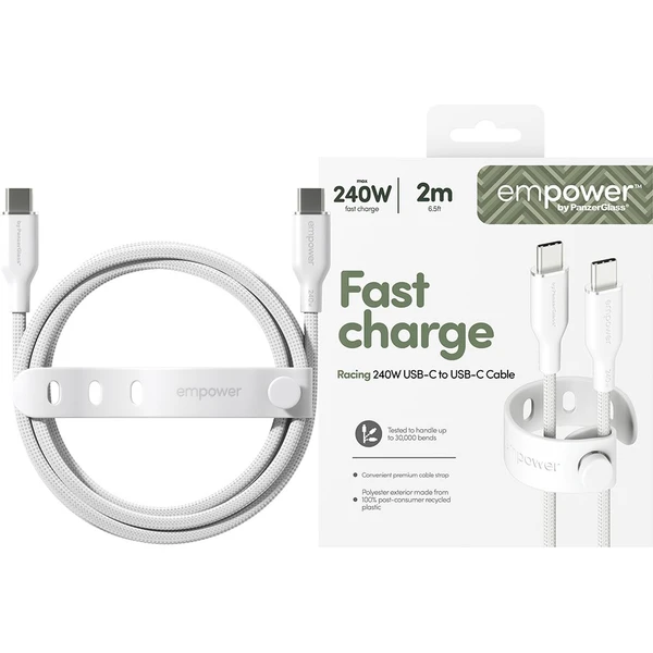 PanzerGlass USB-C/USB-C napájací kábel 240W 2m biely - Káble a redukcie - Obrázok U93J000K01