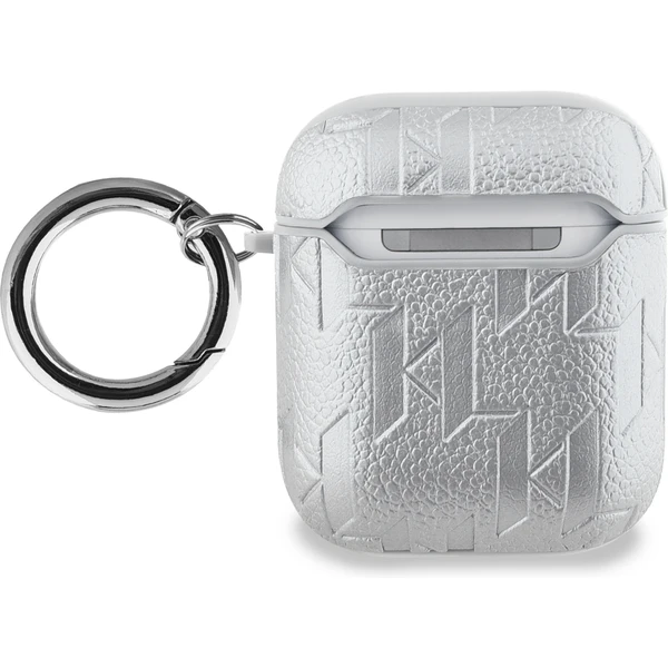 Karl Lagerfeld PU Embossed Karl Head puzdro AirPods 1/2 strieborné - Puzdra - Obrázok UAT6000L01