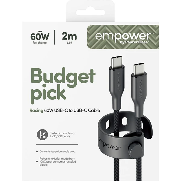 PanzerGlass USB-C/USB-C napájací kábel 60W 2m čierny - Káble a redukcie - Obrázok UB3J000K01
