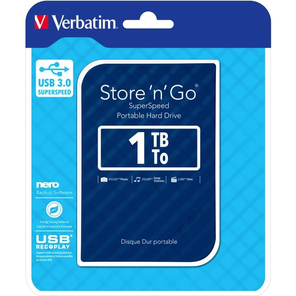 VERBATIM Store 'n' Go HDD 1TB USB 3.0 SuperRYCHOTADIS_Kd GEN2 modrý - Pevné disky - Obrázok UBL8700301
