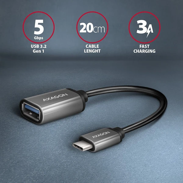 AXAGON USB-C/USB-A redukcia 0,2m sivá - Káble a redukcie - Obrázok UEX3000L01