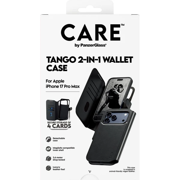 PanzerGlass® CARE Tango 2v1 Wallet púzdro s MagSafe Apple iPhone 17 Pro Max čierne - Puzdra - Obrázok UOEH000K01