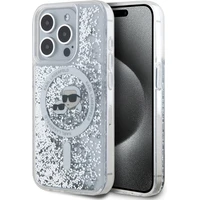 Karl Lagerfeld Liquid Glitter Karl and Choupette Heads MagSafe zadný kryt pre iPhone 15 Pro Max číry - Puzdra