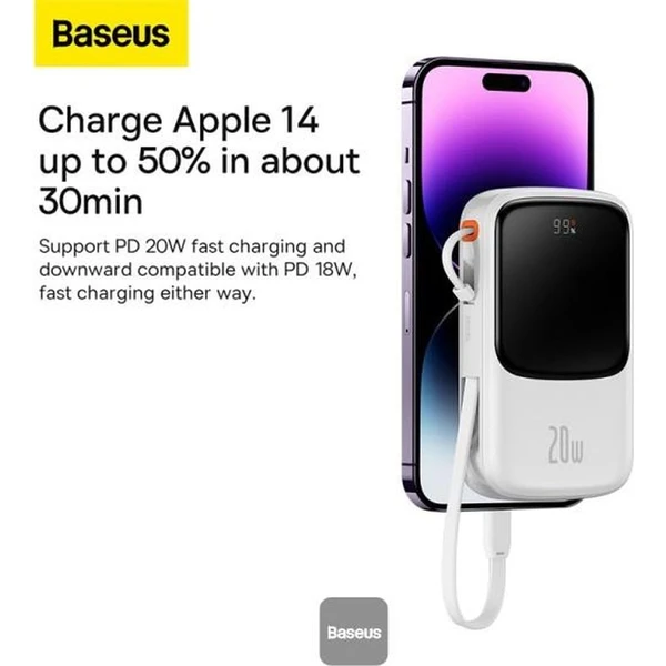 Baseus Qpow Pro 10000mAh, 20W, s káblom Lightning biela - Powerbanky - Obrázok UVHL000K01