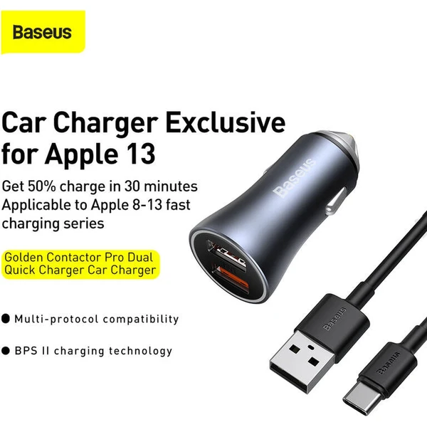 Baseus Golden Contactor Pro 40W USB-C nabíjačka do auta šedá - Nabíjačky - Obrázok UXTL000K01
