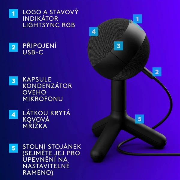 Logitech G Yeti Orb mikrofón čierny - Mikrofóny - Obrázok V134000P01