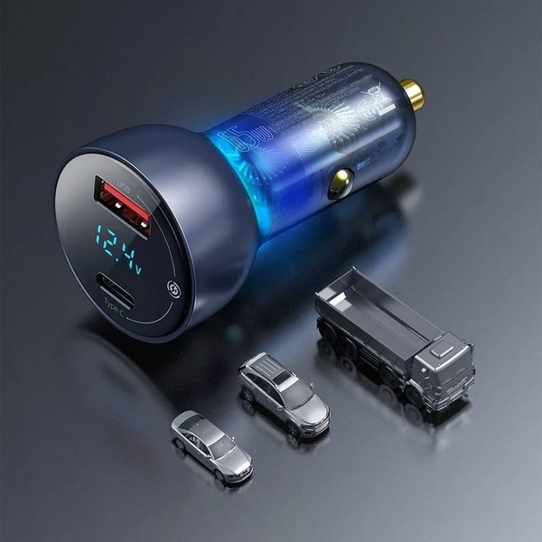 BASEUS car charger USB A + Type C s digitálnym displejom PD3.0 QC4.0 5A 65W CCKX-C0A/VCKX65C dark bl - Nabíjačky - Obrázok V1T5000N01