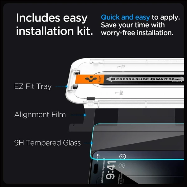 Spigen Glass tR EZ Fit 2 Pack tvrdené sklo iPhone 15 Pre číre - Ochranné fólie a sklo - Obrázok V1X8000601