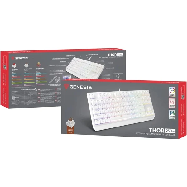 Genesis THOR 230 TKL RGB mechanická klávesnica biela Outemu Brown - Klávesnice - Obrázok V2I5000O01