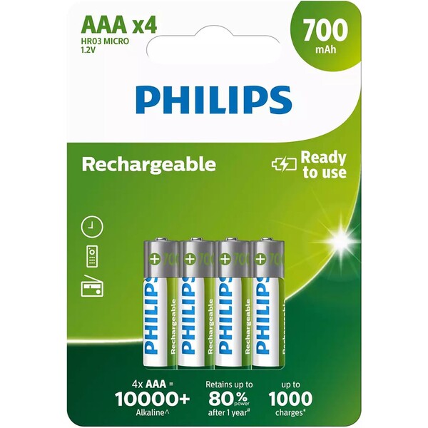 Philips R03B4A70/10 Nabíjacie batérie - 4x AAA 700mAh (Pripravené na použitie)