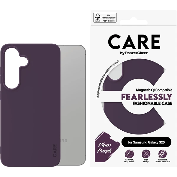 PanzerGlass® CARE kryt Samsung Galaxy S25 Fearlessly fialový (Plum Purple) QI - Puzdra - Obrázok V4FC000J01