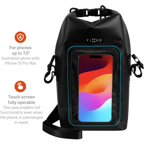 FIXED Float Bag 3L vodeodolný vak s vreckom pre mobilný telefón čierny - Puzdra - Obrázok V555000N01