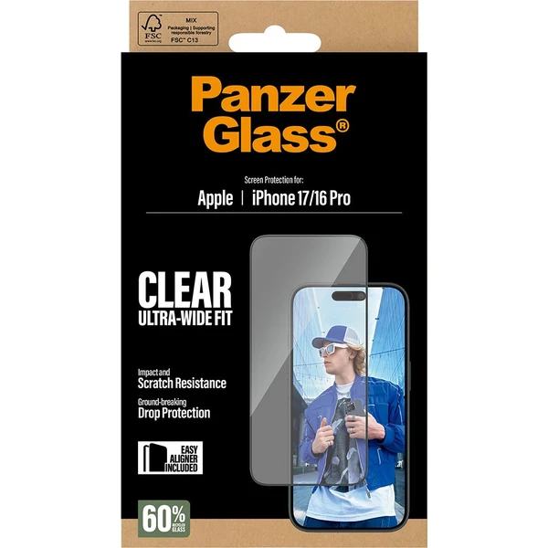 PanzerGlass® Ultra-Wide Fit sklo Apple iPhone 17/16 Pro s inštalačným rámčekom - Ochranné fólie a sklo - Obrázok V5KH000K01