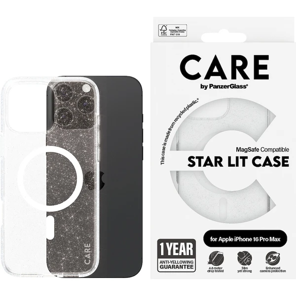PanzerGlass® CARE kryt Apple iPhone 16 Pro Max MagSafe Star Lit trblietavý/biely - Puzdra - Obrázok V608000P01