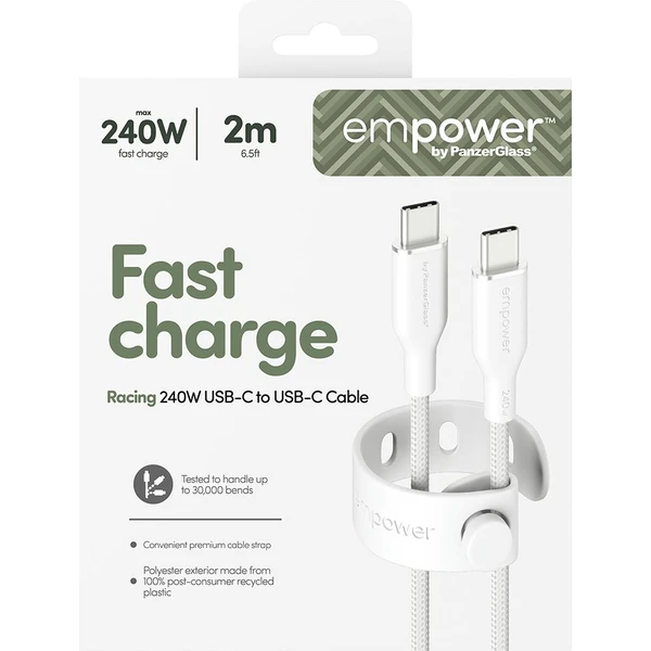PanzerGlass USB-C/USB-C napájací kábel 240W 2m biely - Káble a redukcie - Obrázok V93J000K01