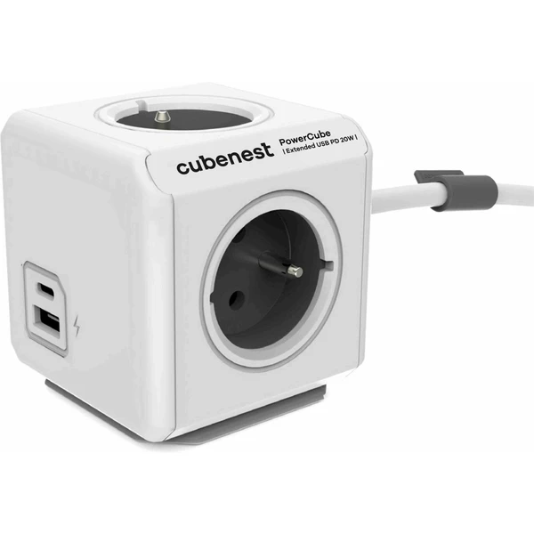 CubeNest PowerCube Extended USB PD 20W, A + C, 3m kábel, sivá - Zásuvky - Hlavný obrázok