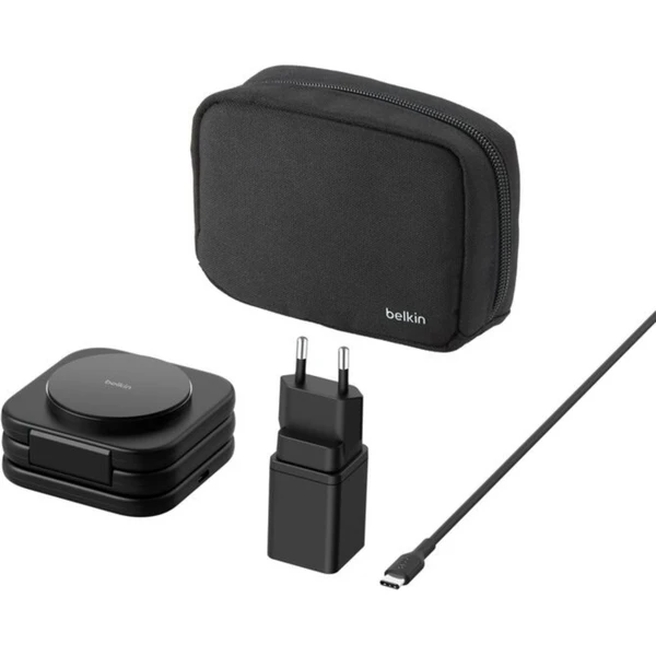 Belkin BOOST CHARGE PRE Qi2/MagSafe 3v1 bezdrôtová skladacia cestovná nabíjačka čierna (CZ adaptér) - Nabíjačky - Obrázok VAYP000K01