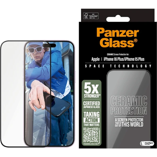 PanzerGlass® Ceramic Apple iPhone 16 Plus/15 Plus s inštalačným rámčekom - Ochranné fólie a sklo - Obrázok VB08000P01