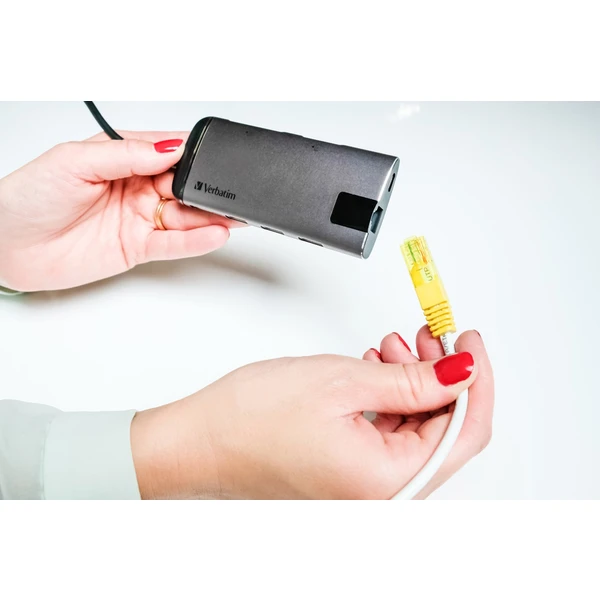 Verbatim USB-C Multiport HUB, 3x USB 3.0, 1x USB-C, HDMI, LAN, SD, microSD dokovacia stanica šedá - Dokovacie stanice - Obrázok VBOR000301