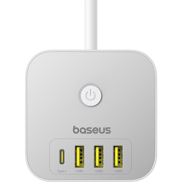 Baseus PowerCombo Cube predlžovací kábel 3x zásuvka + 3x USB + 1x USB-C 20W 1.5m biely