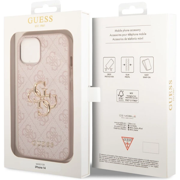 Guess PU 4G Metal Logo kryt iPhone 14 ružový - Puzdra - Obrázok VFUF100501
