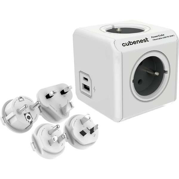 CubeNest PowerCube ReWirable USB PD 20W, A+C sivá - Zásuvky - Hlavný obrázok