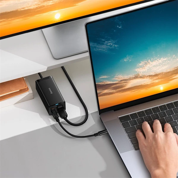 Rýchlonabíjačka do siete Baseus GaN5 Pro 67W 2xUSB-C/USB-A/HDMI čierna a USB-C kábel 100W 1m - Nabíjačky - Obrázok VHGE000L01