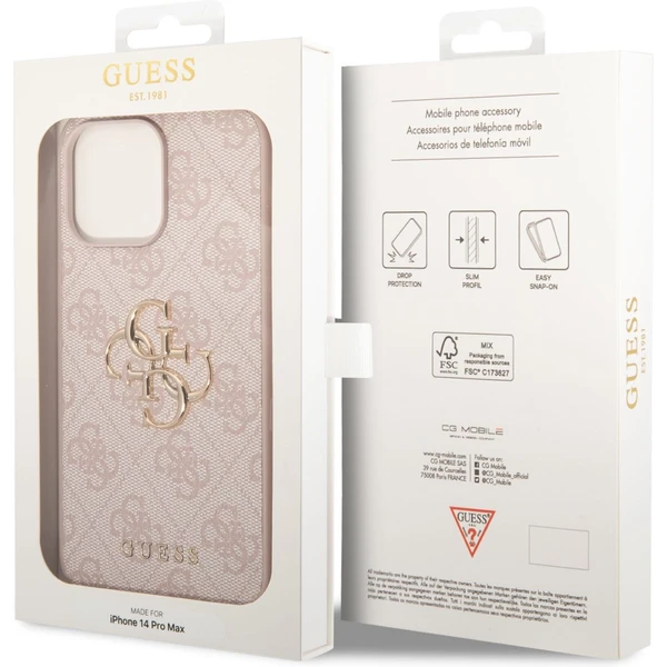 Guess PU 4G Metal Logo kryt iPhone 14 Pro Max ružový - Puzdra - Obrázok VHUF100501