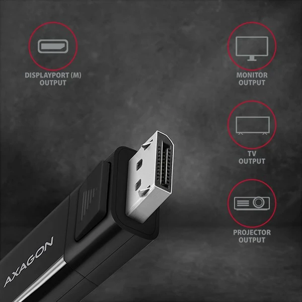 AXAGON USB-C/DisplayPort 1.2 kábel 4K 1,8m čierny - Káble a redukcie - Obrázok VI7HF00101