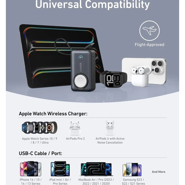 Anker MagGo powerbanka pre Apple Watch (10000mAh) 35W s káblom USB-C čierna - Powerbanky - Obrázok VI9R000K01