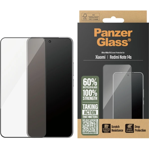 PanzerGlass® Ultra-Wide Fit sklo Xiaomi Redmi Note 14s čierne - Ochranné fólie a sklo - Obrázok VJPE000N01