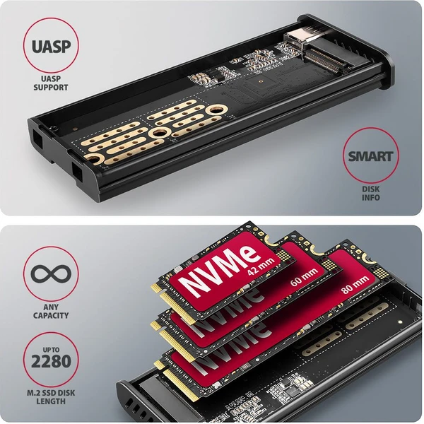 AXAGON EEM2-SD2 USB-C externý box - Externé boxy - Obrázok VL9M000K01