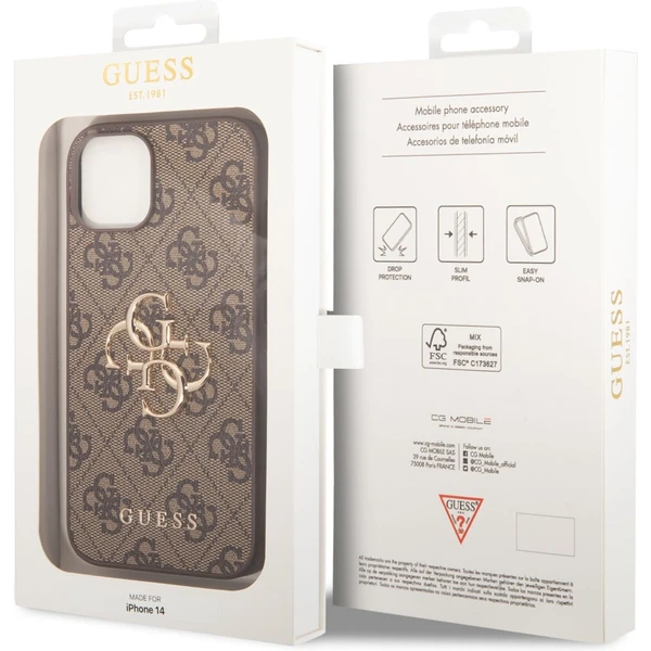 Guess PU 4G Metal Logo kryt iPhone 14 hnedý - Puzdra - Obrázok VLUF100501